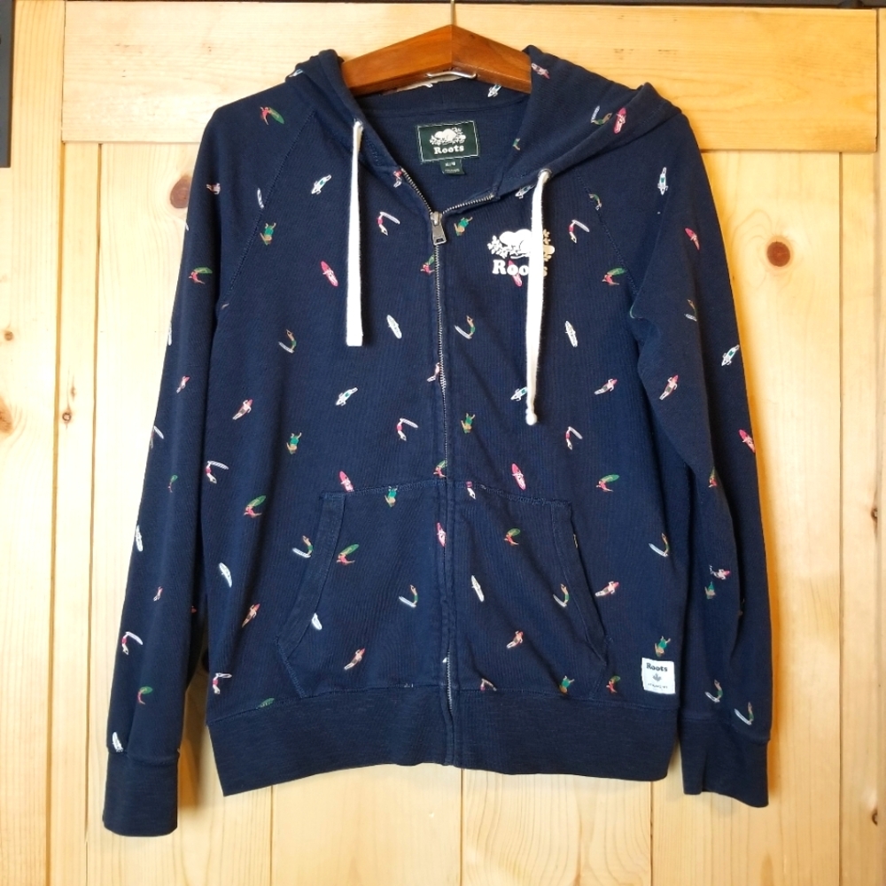 Roots Cotton Navy Surfer Theme Zip Hoodie Sweatshirt Jacket